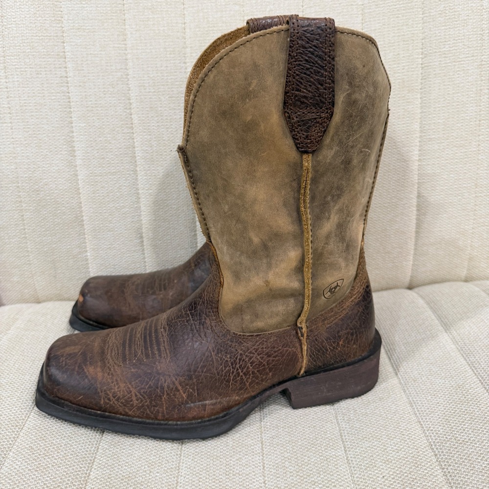 Ariat Rambler Western Boots Men‎ Size 7.5D Square Toe Leather Pull On Block Heel